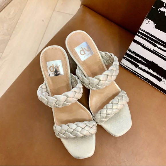 Gold Presley Braided Block Heel Sandals Slides - Picture 6 of 15